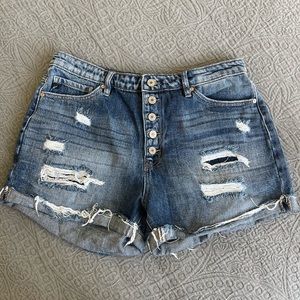 KanCan Button-fly Distressed Shorts